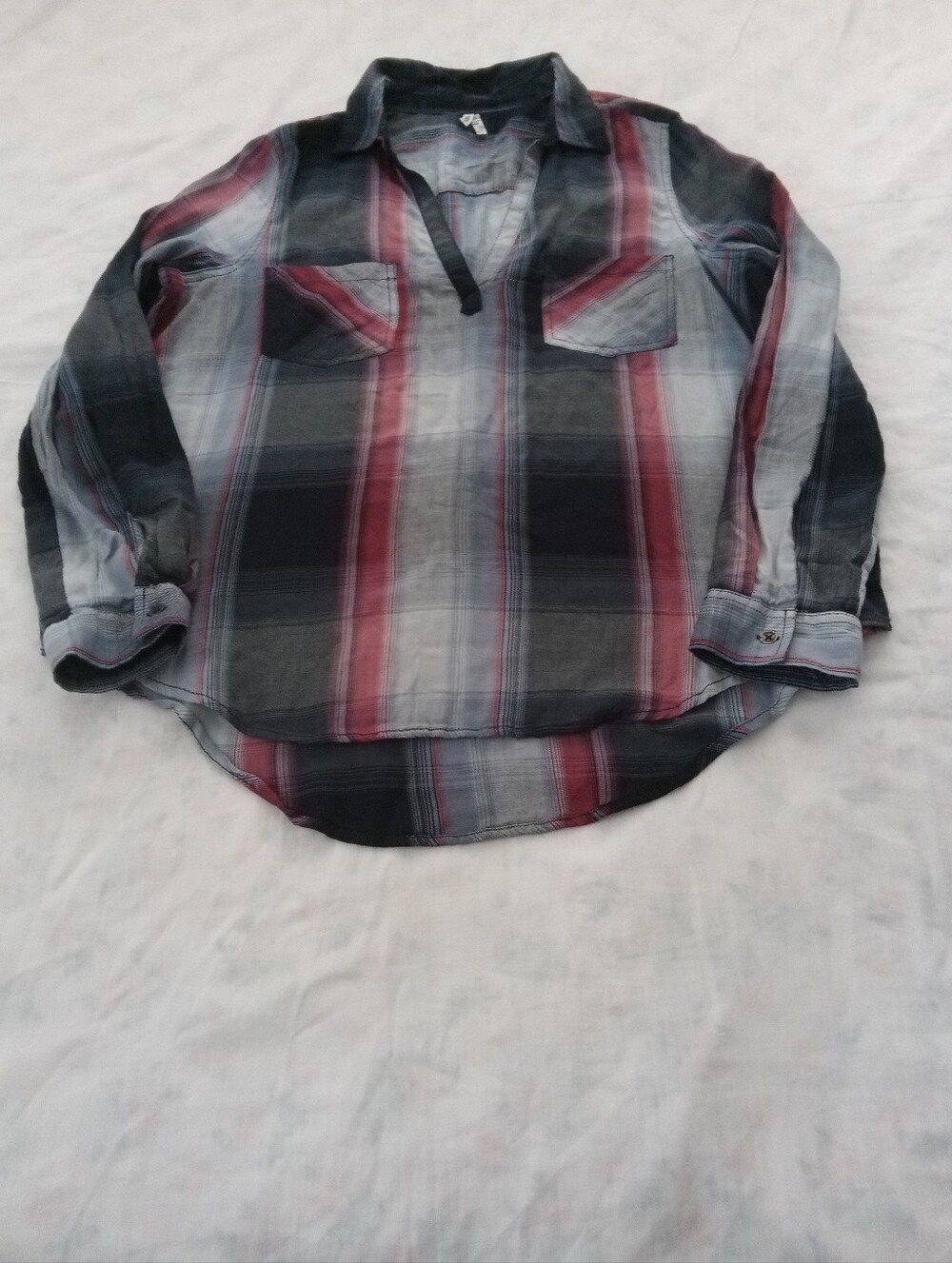 Mudd Women's Plaid Shirt - Black, Gray & Red